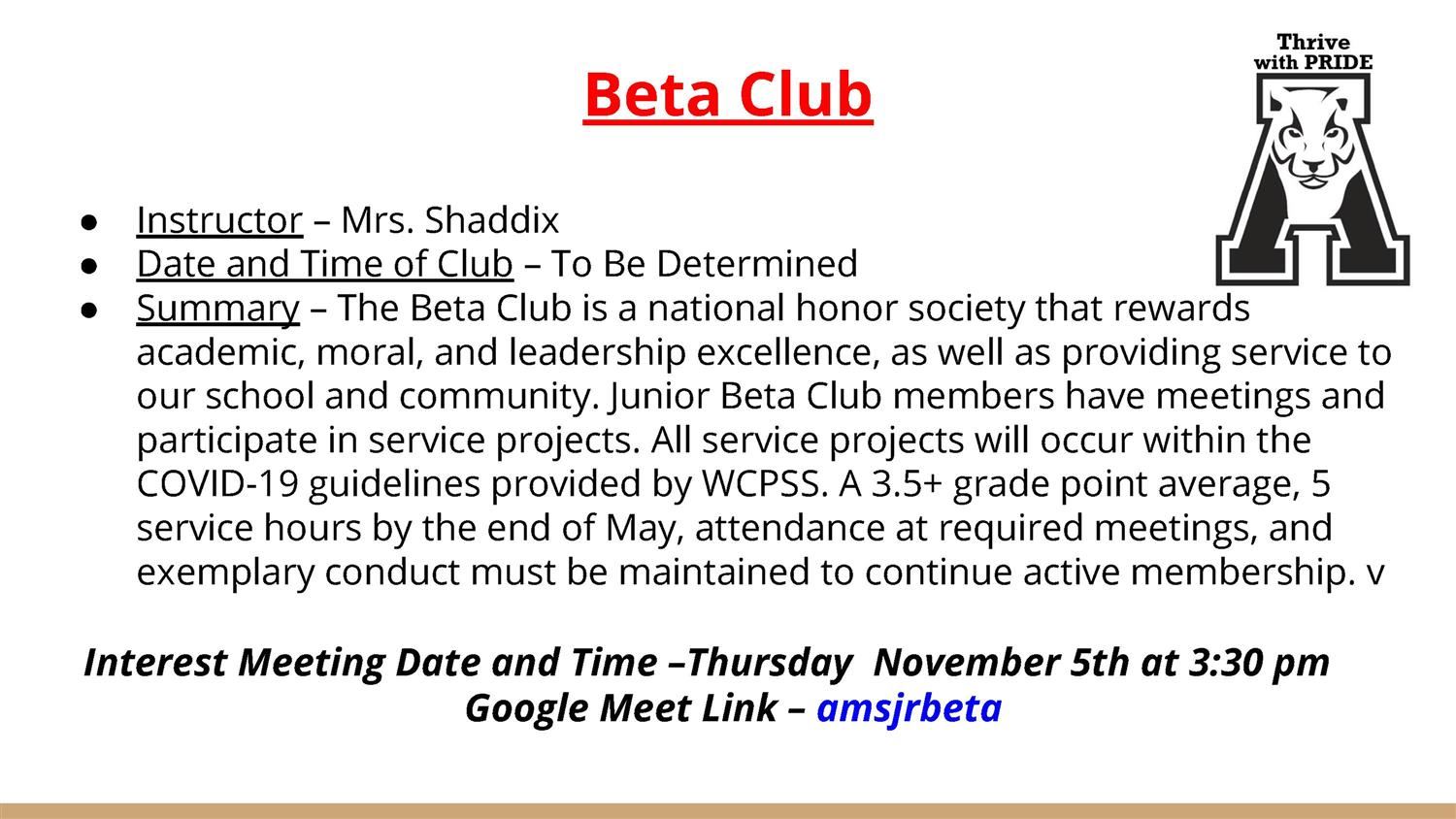 Beta Club Information Beta Club Information